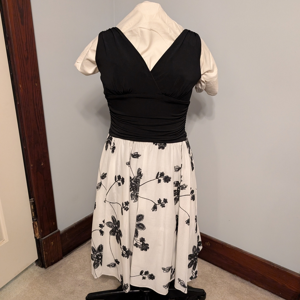 S.L. Fashions Black and White Floral Midi Dress